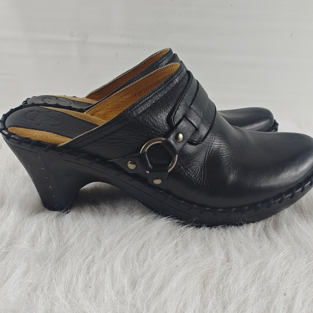 Frye Charlotte Ring Black Leather Mule Clogs size 9M - Picture 6 of 14